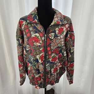Vintage EVR 90s Silk Windbreaker Jacket Small Women Oversized 80s Cottage Granny